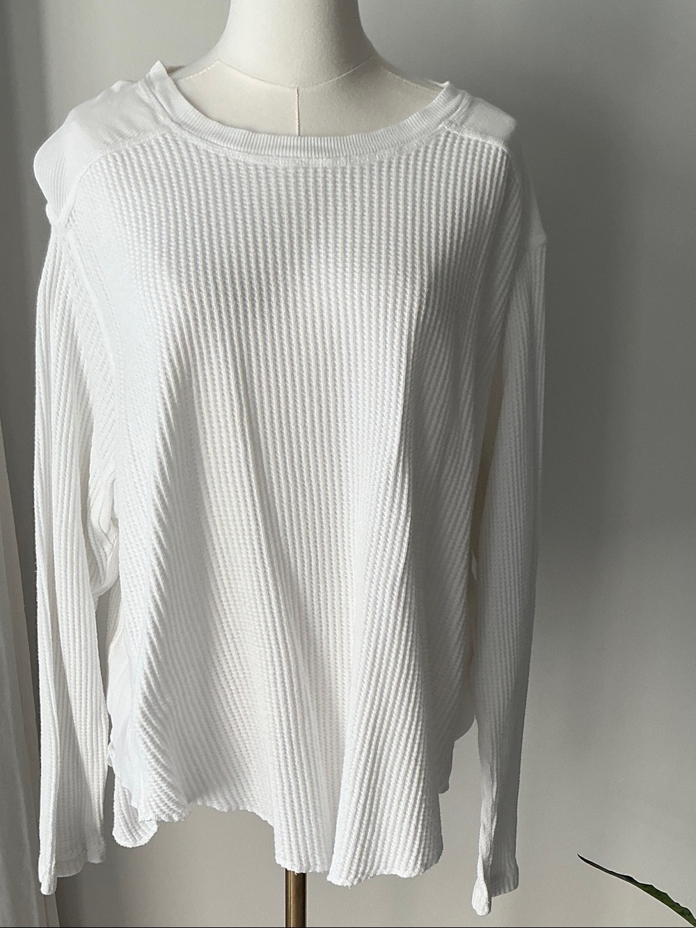 Free People White Ribbed Crewneck Long Sleeve Sweater